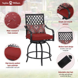 Sophia & William Patio Bar Set 5 Piece Outdoor Dining Set, 4 Swivel Bar Stools Chairs with Red Cushion and 1 Rectangular Bar Height Table, All-Weather Metal Furniture Set for Garden Lawn Backyard Sophia & William