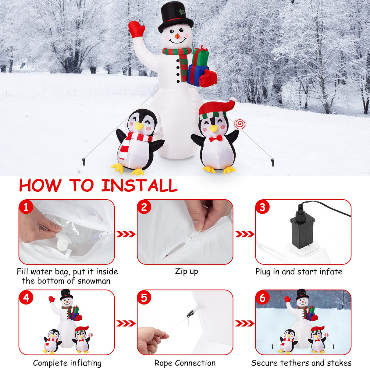 Christmas Inflatables Outdoor Decorations, 8 FT Inflatable Snowman with Penguins, SOLLED Blow Up Xmas Decorations Clearance Indoor Outdoor Yard Garden Patio Lawn Decor with LED Christmas Lights SOLLED