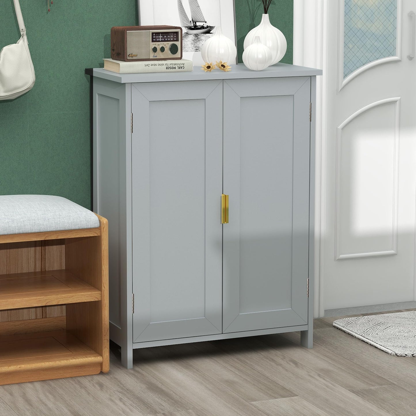 TaoHFE Grey Bathroom Storage Cabinet,Bathroom Cabinets Freestanding with 2 Doors, Towel Cabinet for Bathroom Floor Cabinet, Restroom Cabinet, Small Storage Cabinet for Office, Restaurant, Living Room