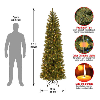 National Tree Company Pre-Lit 'Feel Real' Artificial Slim Downswept Christmas Tree, Green, Douglas Fir, Dual Color LED Lights, Includes PowerConnect and Stand, 7.5 feet