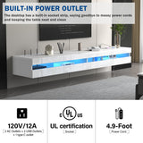 EXQUAL Floating TV Stand - 71'' Floating Entertainment Center with LED Light & Charging Station, Floating TV Shelf with Storage for Living Room, Gaming Room, Media Console for 75 INCH TVs EXQUAL