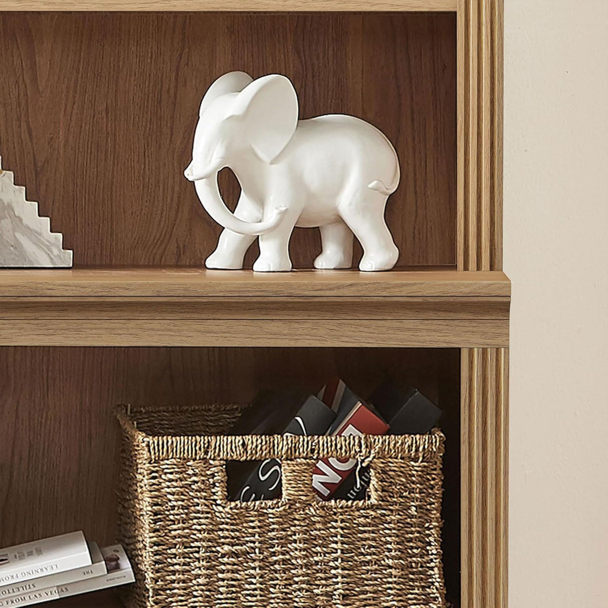 JAHRSTIM Halston Multi-Depth Bookcase, Adjustable Storage Open Display Shelving Unit for Home and Office Space, 31.5”L x 15.75”W x 72.8”H, Oak JAHRSTIM