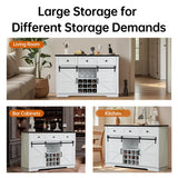 Winlice Buffet Cabinet w/Storage, Large 54" Farmhouse Wine & Coffee Bar Cabinet w/Sliding Barn Doors, Wine Rack, Rustic Large Buffet Sideboard w/3 Drawers for Living, Dining Room, White Winlice