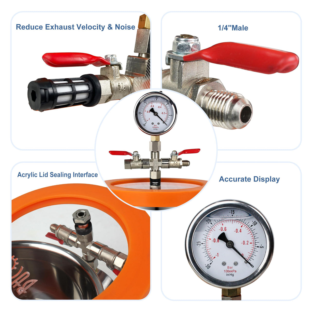 BACOENG Universal Vacuum Chamber Series: 2 Quart Stainless Steel Vacuum Chamber Kit, Vacuum Degassing Chamber for Resin, Silicone and Epoxies BACOENG