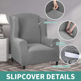 YEMYHOM 1 Piece Stretch Wingback Chair Slipcover Latest Jacquard Design Wing Chair Cover Non Slip Furniture Protector with Foam Rods for Living Room (Wing Chair, Light Gray) YEMYHOM