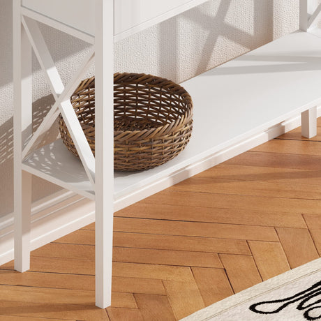 ChooChoo Console Table with Drawers, Narrow Wood Accent Sofa Table Entryway Table with Storage Shelf for Entryway, Front Hall, Hallway, Living Room, White ChooChoo