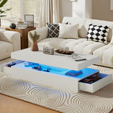 Breezestival 47" High-Glossy LED Coffee Table with 2 Sliding Drawers, Living Room Storage Coffee Tables, Modern Stylish Double-Layer Center Tables with LED Lights, White Breezestival