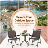 HAPPYGRILL 3 Pieces Patio Dining Set with Round Glass Table, Folding Chairs, Outdoor Chairs Table Set with Umbrella Hole for Garden Poolside Backyard HAPPYGRILL