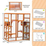 COZIWOW Large Wooden Cat Cage with Perche and Condo, Play Run Enclosure Indoor Kitty Window Kennel with Waterproof Roof, 7 Platforms & 2 Resting Box, 62.4" L x 32.4" W x 70" H, Deep Orange COZIWOW