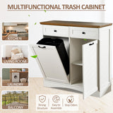 AHB 13 Gallons Tilt Out Trash Cabinet Free Standing Kitchen Trash Can Cabinet Recycling Garbage Cabinet with Hideaway Drawers, Pet Proof Trash Can Holder for Kitchen Living Room, Antique White AHB