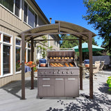 Domi Hardtop Grill Gazebo 8x5FT, Outdoor BBQ Gazebo with Galvanized Steel Double Roof, Permanent Sun Shade Grill Canopy Shelter with 2 Side Shelves and Ceiling Hook for Patio Yard Garden (Brown) domi outdoor living