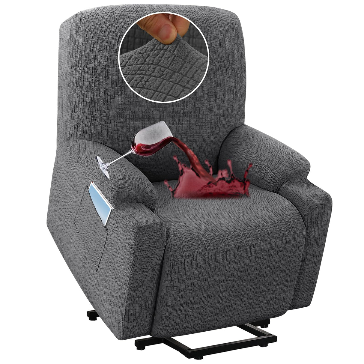 H.VERSAILTEX 100% Waterproof Stretch Recliner Cover 1 Piece Electric Power Lift Recliner Chair Slipcovers Furniture Protector Couch Soft with Elastic Bottom, Medium,Grey H.VERSAILTEX