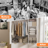 PAKASEPT Armoire Wardrobe Closet with 3 Door, Bedroom Armoires with Mirror and LED Lights, Hanging Rod, Drawers, Large Capacity Storage Wardrobe Armoire for Bedroom PAKASEPT