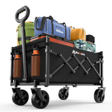 Collapsible Wagon with Wheels, 220 lbs Wagons Carts Foldable Wagon Cart with Flexible Handle, Lightweight Portable Folding Utility Grocery Shopping Cart for Grocery Sports Garden Camping Blomoba