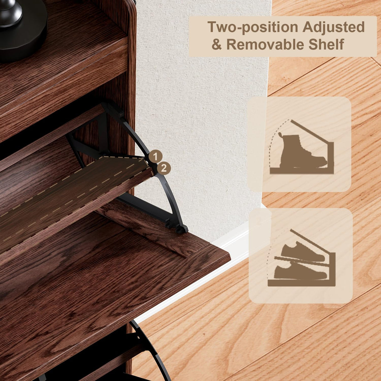 ChooChoo Shoe Storage Cabinet with 2 Flip Drawers, Deodorizing Shoe Organizer Storage for Entryway, Freestanding Hidden Slim Narrow Shoe Rack Cabinet, Walnut ChooChoo