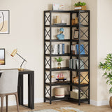 Tribesigns Modern 7-Shelf Corner Bookshelf with Metal Frame in Black Tribesigns