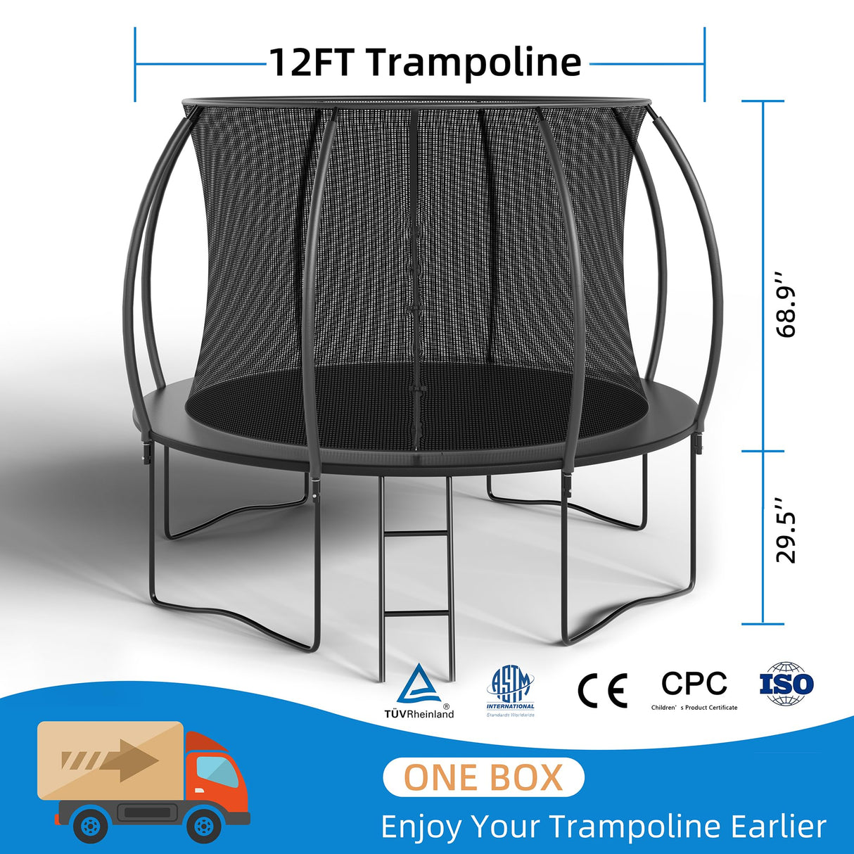 ALTLER 12FT 14FT Trampoline Enclosure Net Outdoor Jump for Kids and Adults Round ASTM Approved 400/450LBS Weight Capacity ALTLER