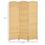 HOMCOM 3 Panel Room Divider, 6' Tall Folding Privacy Screen, Hand-Woven Freestanding Wall Partition for Home Office, Bedroom, Nature Wood HOMCOM