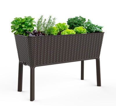 Keter Splendor 31.7 Gallon Raised Garden Bed with Self Watering Planter Box and Drainage Plug-Perfect for Growing Fresh Vegetables, Flowers and Herbs, Brown