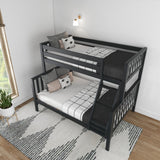 Max & Lily Scandinavian Twin Over Full Bunk Bed in Black – Durable Solid Wood Design for Kids Max & Lily