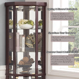 lunhung 69" H Corner Curio Cabinet with Light, Corner Glass Display Showcase with Adjustable Shelves & Glass Doors, Wooden Accent Storage Curio Storage Rack for Living Room (Dark Cherry) lunhung