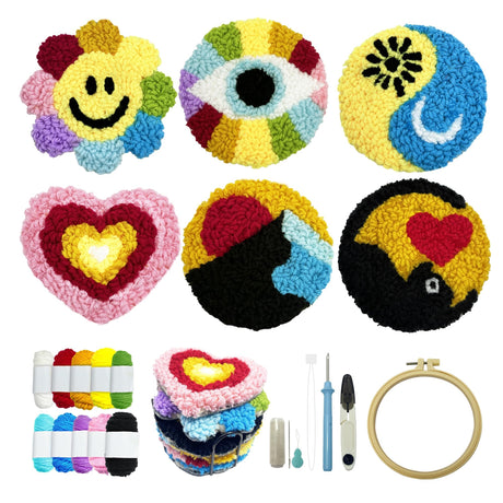 SEREDH Punch Needle Coasters Kit for Beginners Adults Easy Needle Punch Embroidery Kit Set Threader Instruction Fabric Hoop Yarn Tufting Coaster DIY Making,Coaster Holder Coaster Art Craft Supplies SEREDH