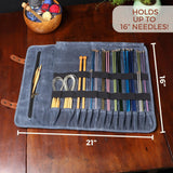 Earth & Fiber Co. Waxed canvas knitting needle case (up to 16 inches) - knitting bag - knitting needle organizer- knitting needle storage - circular knitting needle case (blue) Earth & Fiber Co.