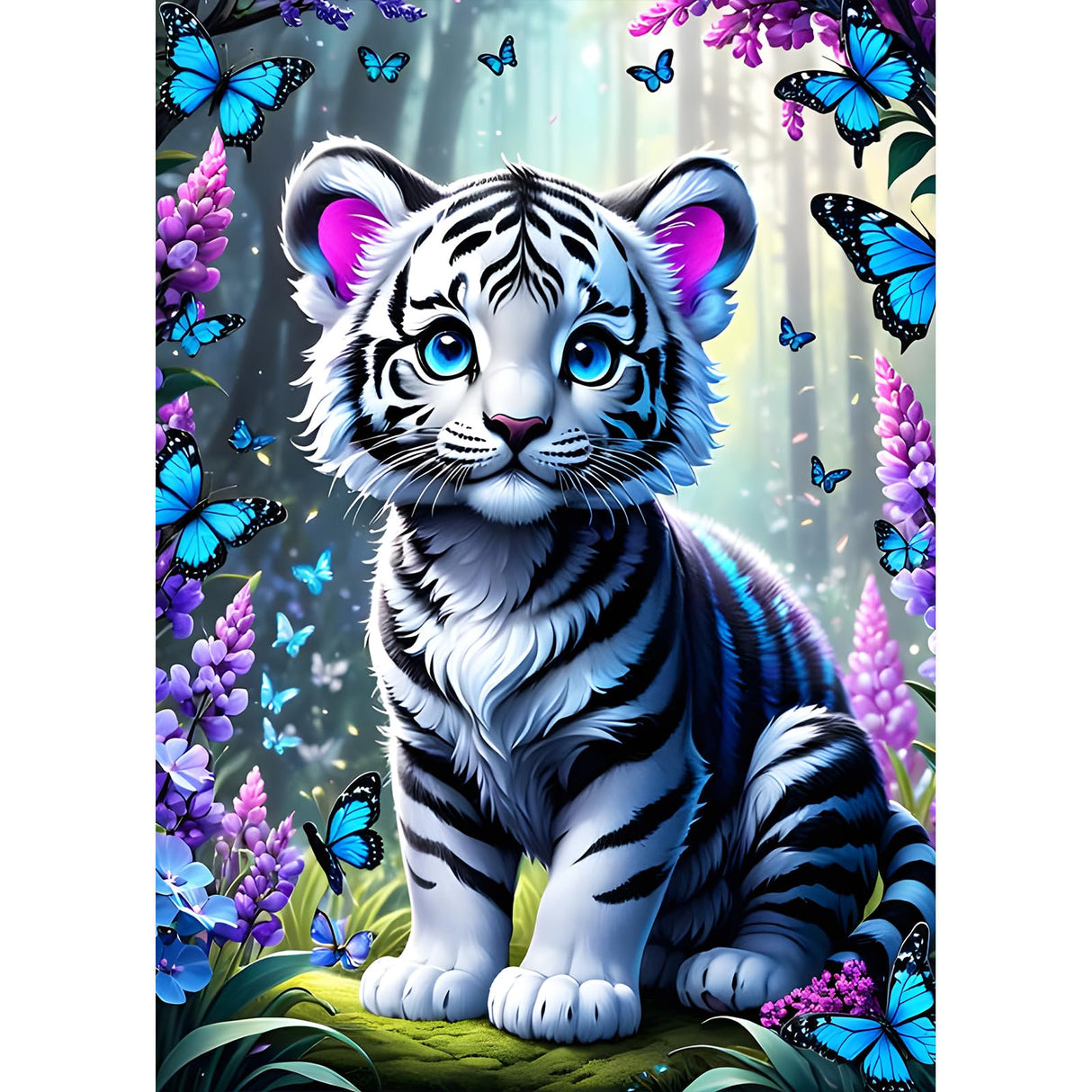 DPHERO Cute Tiger Diamond Painting Kits for Beginners Adults,5D DIY Rose Flowers Diamond Art Kits,Round Full Drill Butterfly Painting Art,DIY Paint by Numbers for Home Wall Decor 12x16 inch DPHERO