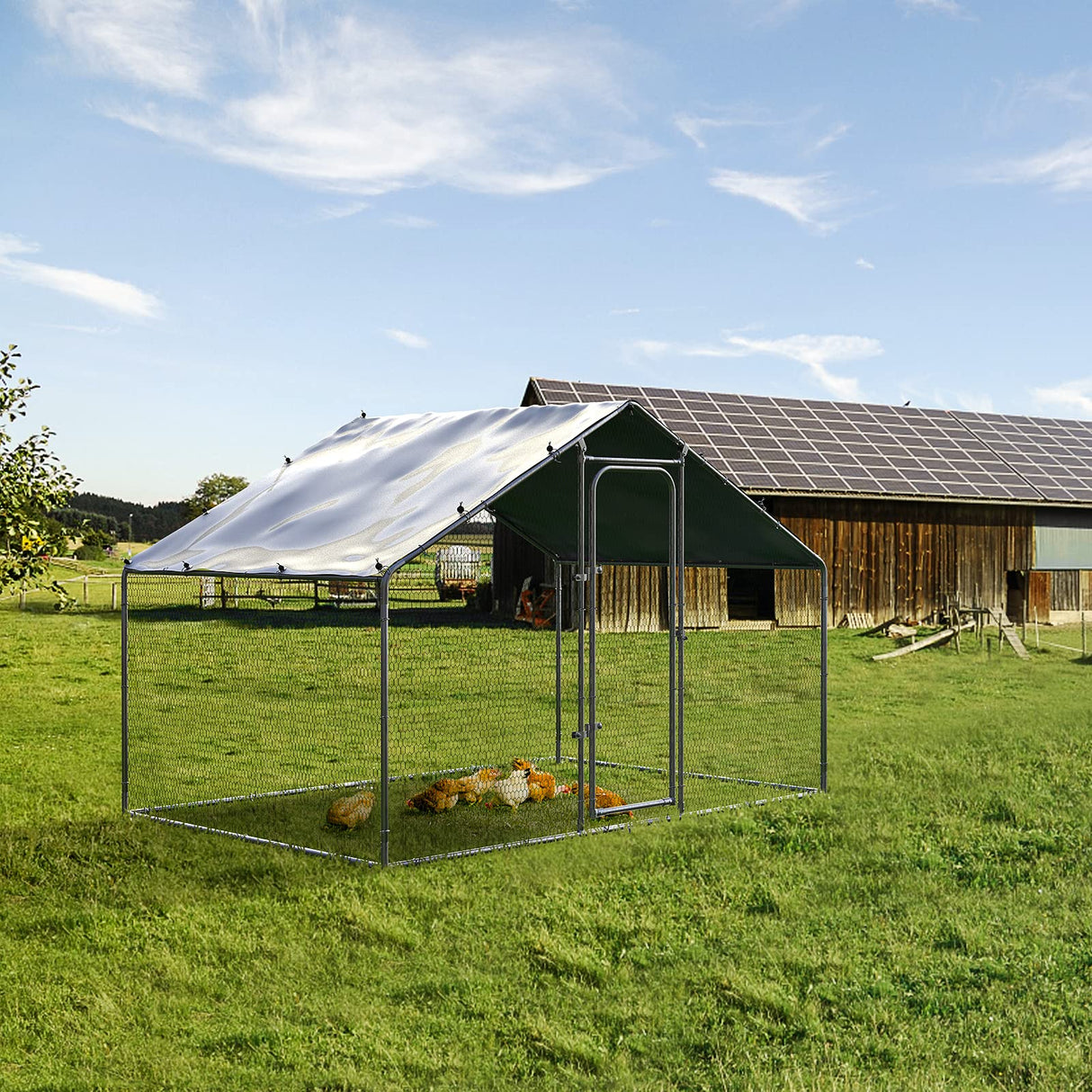 Chicken Coop Large Metal Chicken Run for Yard Chicken Pen/Cage Outdoor Walk-in Chicken House Heavy Duty Poultry Cage with Waterproof and Anti-UV Cover for Farm Use WoodArtSupply