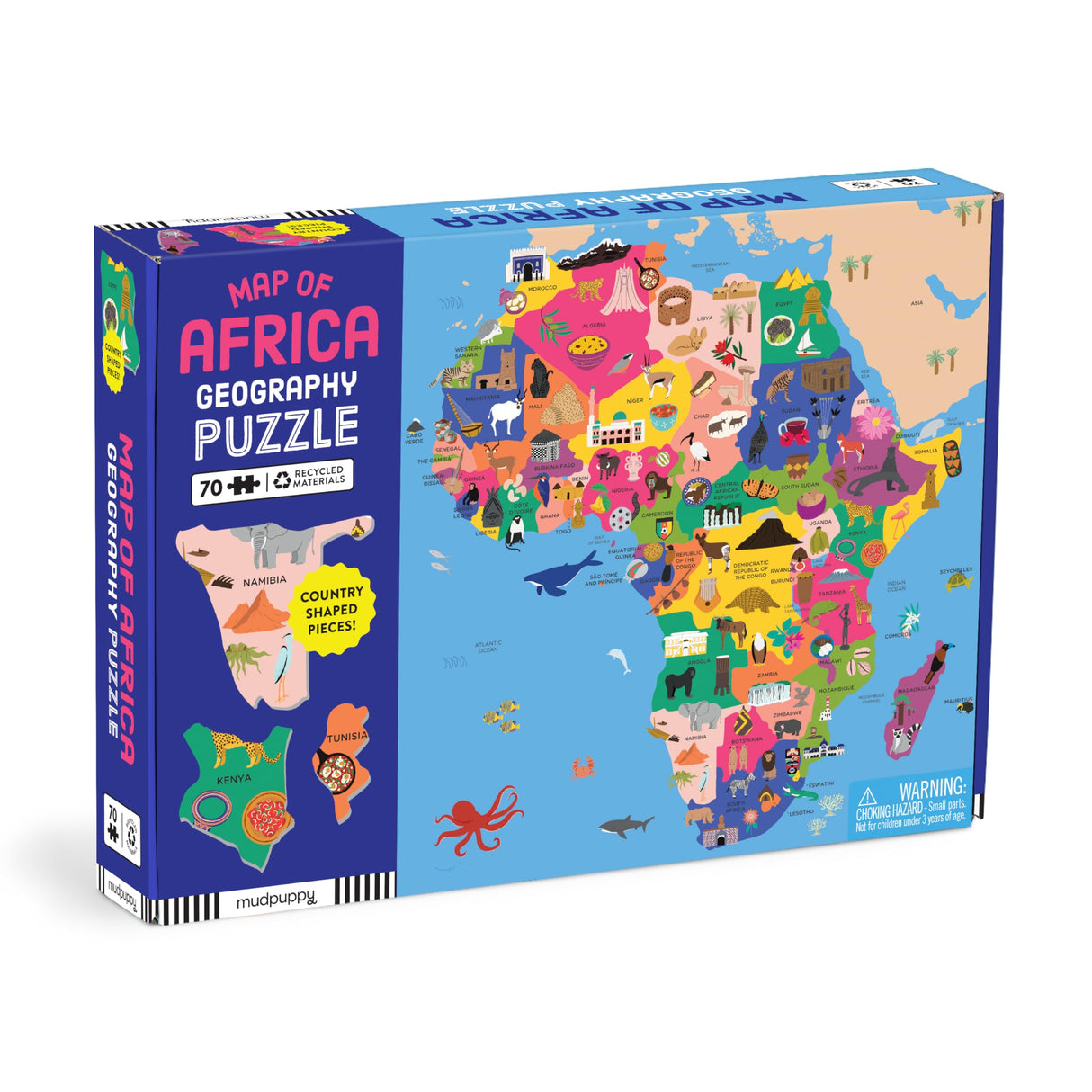 Mudpuppy Map of Africa – 70 Piece Geography Puzzle with Country-Shaped Pieces and Iconic Landscapes Cultural Items and More Mudpuppy