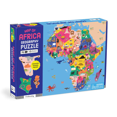 Mudpuppy Map of Africa – 70 Piece Geography Puzzle with Country-Shaped Pieces and Iconic Landscapes Cultural Items and More Mudpuppy