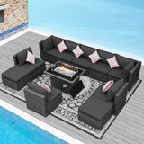 NICESOUL 11 Piece Outdoor Furniture Set with Firepit, Luxury Big 10-Person Patio Sectional, Chill 29.3'' High-Back Backyard Seating Area, All-Weather Rattan Couch Set for Outside, Deck, Dark Grey NICESOUL
