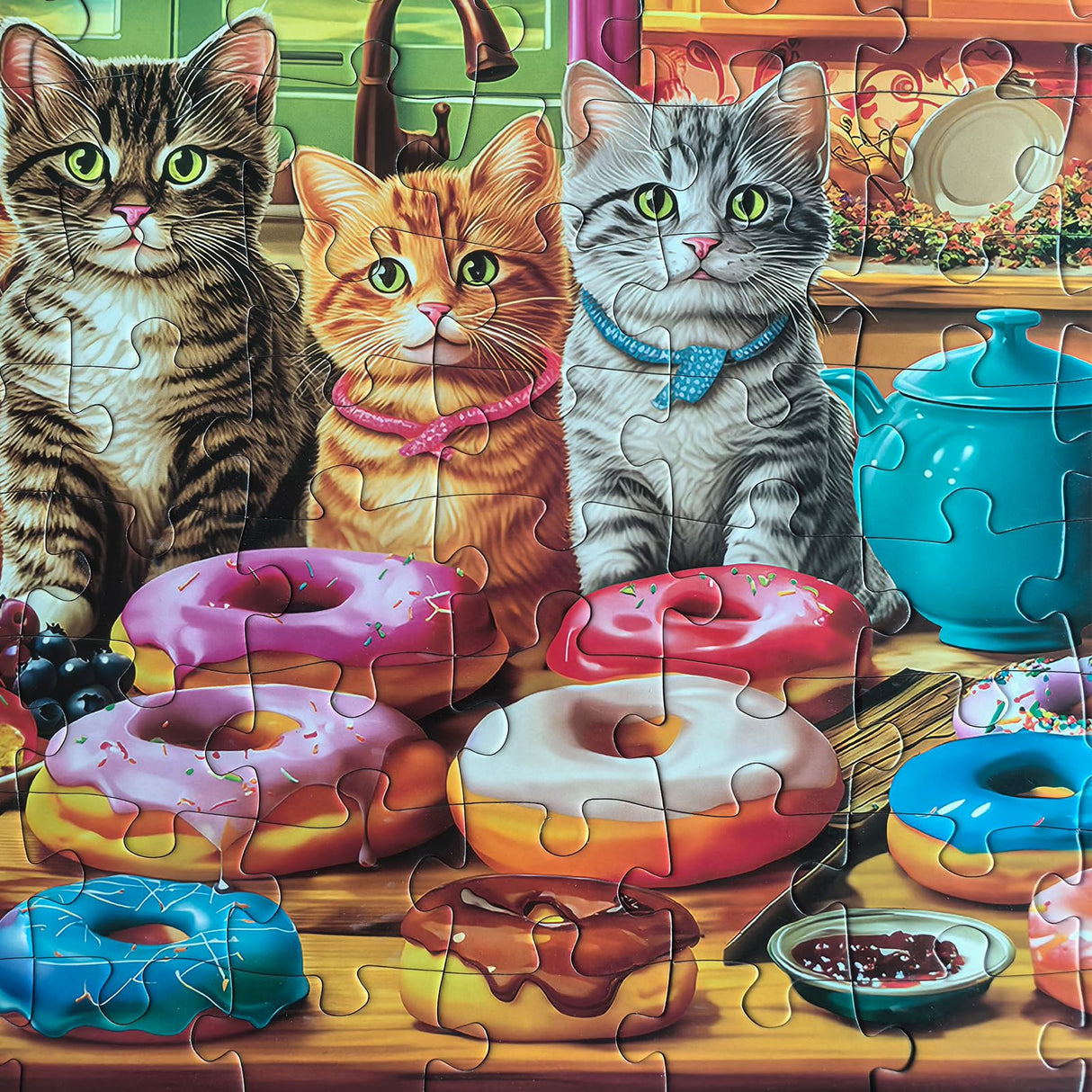 300 Pieces Jigsaw Puzzles for Adults - Puzzles for Kids Ages 6-8 8-10 10-12 - Large Piece Puzzles for Seniors - Kitchen Kittens and Donuts Mulic
