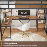 VIAGDO Loft Bed with Desk with Charging Station & LED Lights, Loft Bed Twin Size with Storage Shelves,Clothing Rail, Metal Twin Loft Bed with Safety Guard & Ladder, No Box Spring Needed (Black) VIAGDO