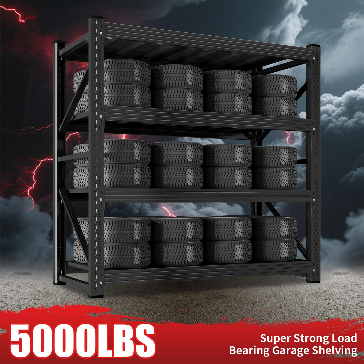 CXUZCZ 5000LBS Heavy Duty Garage Shelving 59" W Garage Storage Shelves 4-Tier Metal Adjustable Shelf Unit Storage Rack for Basement Supermarket Warehouse 59" W x 24" D x 78" H Black CXUZCZ