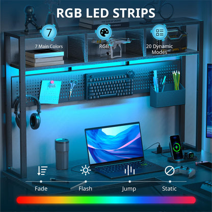 DOMICON L Shaped Gaming Desk 94.5 inch Computer Desk with Pegboard & Shelves & Drawers, Gaming Desk with Power Outlet & LED Strip & Monitor Stand & Mobile CPU Stand, Corner Deck for Home Offi - WoodArtSupply