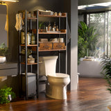 Over The Toilet Storage with 2 Drawers - 7 Tier Bathroom Organizer with Adjustable Shelf, Freestanding Space Saver Storage Rack Above Toilet Stand with 4 Hooks for Restroom, Laundry, Rustic Brown Besiost