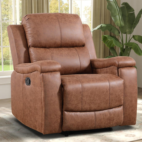 IOMOR Leather Recliner Chair, Manual Recliner Chair for Adults with Overstuffed Arms and Back, Single Sofa Recliner with Cup Holders for Living Room (1, Brown) IOMOR