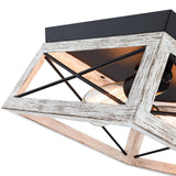 2-Bulb Black and Wood Flush Mount Ceiling Light with White Wood Grain Finish Rustic Vintage Ceiling Light for Closet Dinning Room Bedroom Faux Wood Farmhouse Ceiling Mount Light Fixture Faymart lighting