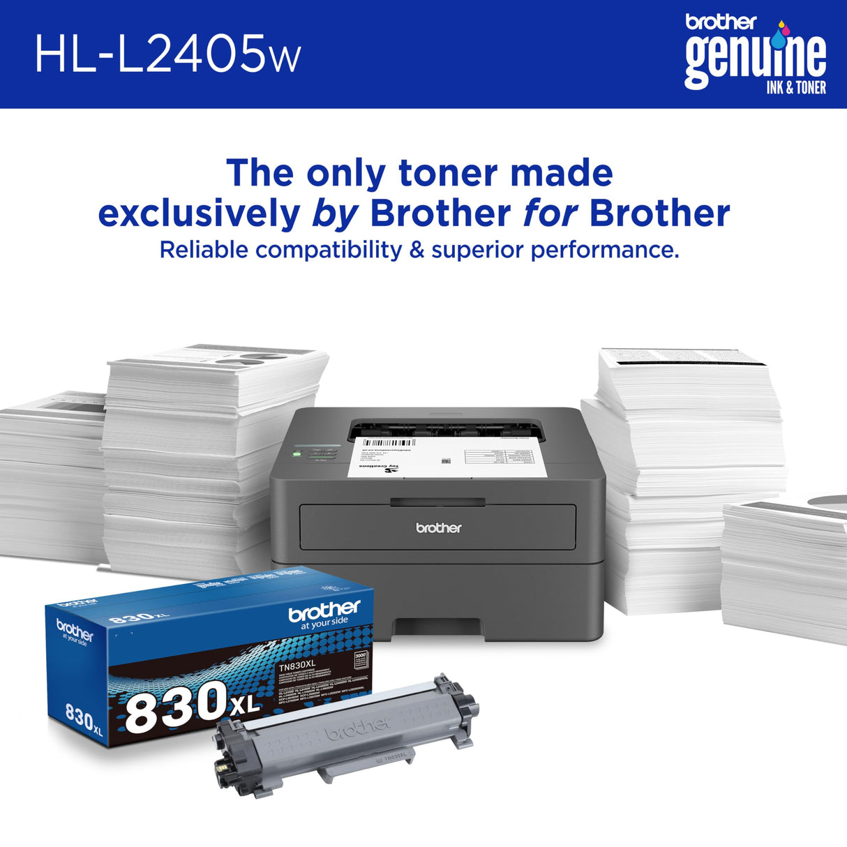 Brother HL-L2405W Wireless Compact Monochrome Laser Printer with Mobile Printing, Black & White Output | Includes Refresh Subscription Trial(1), Amazon Dash Replenishment Ready Brother