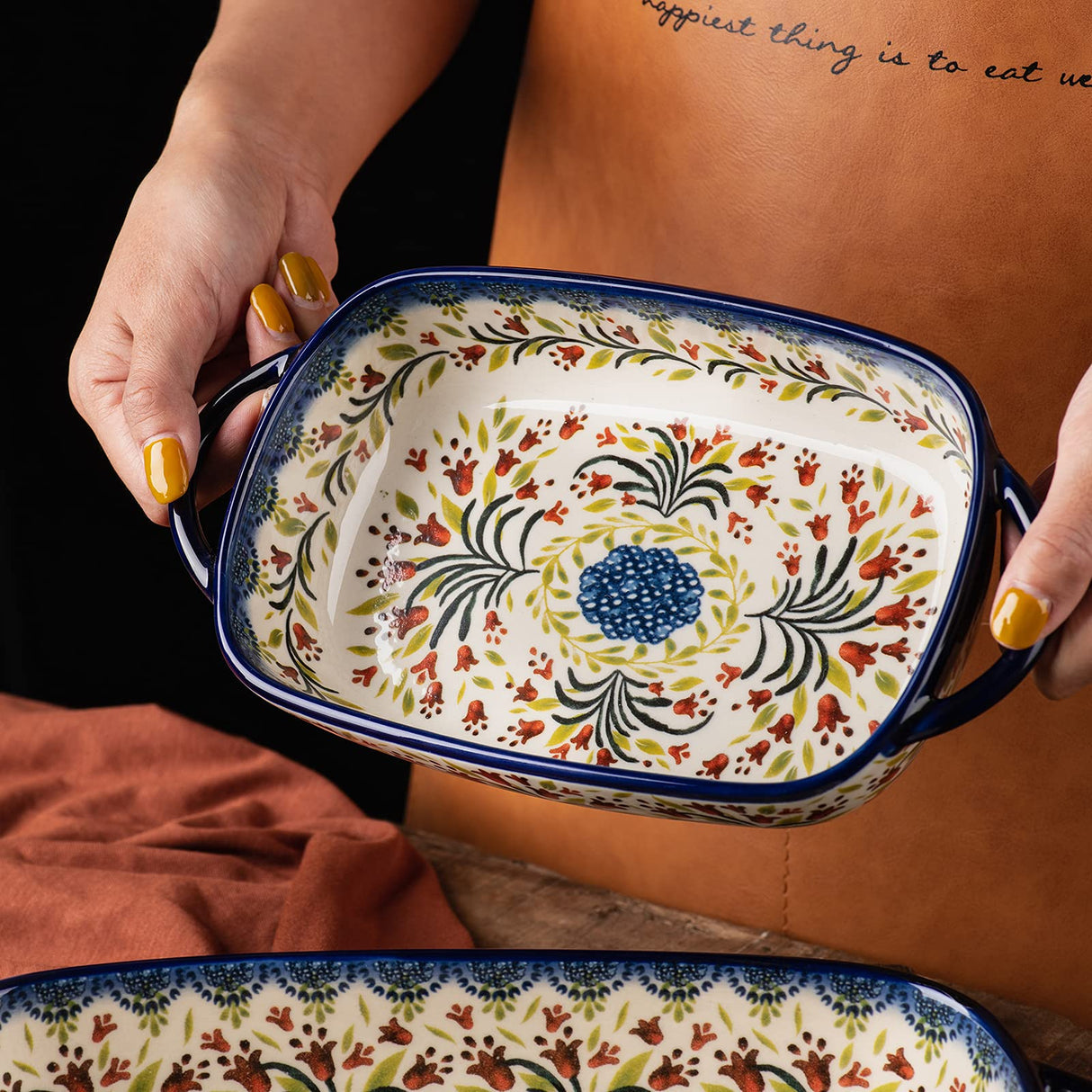 ONECCI Ceramic Rectangular Baking Dishes - 2pc Blue Casserole Set for Oven, Lasagna Pans ONECCI