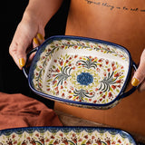 ONECCI Ceramic Rectangular Baking Dishes - 2pc Blue Casserole Set for Oven, Lasagna Pans ONECCI