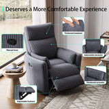 LINSY 360 Swivel Nursery Recliner - Corduroy Glider Rocking Chair with 2 Pillows, Comfy High Back Adult Recliner for Small Spaces, Nursery Bedroom Living Room Reclining Chairs, Grey LINSY