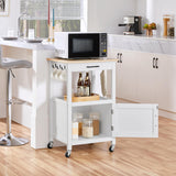 Yaheetech Rolling Kitchen Island with Single Door Cabinet, Kitchen Cart with Drawer on Swivel Wheels, Small Coffee Cart Microwave Stand with 3 Side Hooks for Dining Room, White Yaheetech