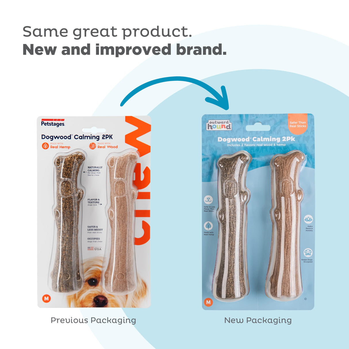 Petstages Dogwood Wood Durable Dog Chew Toys, Real Wood & Calming Hemp, 2-Pack, Medium Outward Hound
