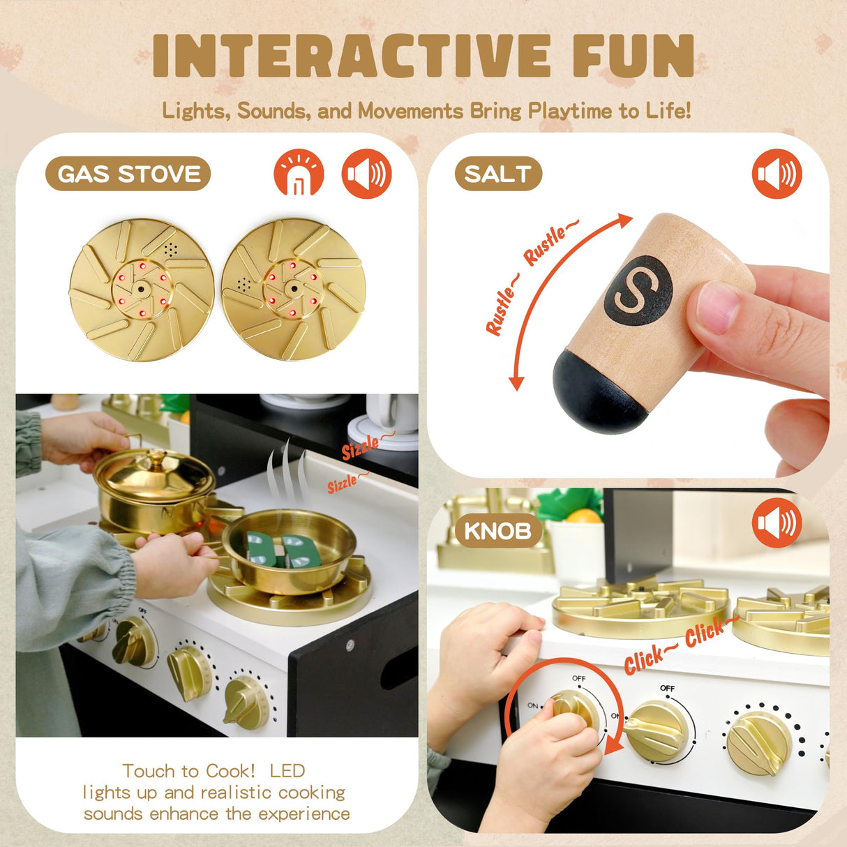 Wooden Play Kitchen Set for Kids – Interactive Pretend Toddler Kitchen Playset with 12 Kitchen Toy Accessories, Perfect for Ages 3+ Leeshyah