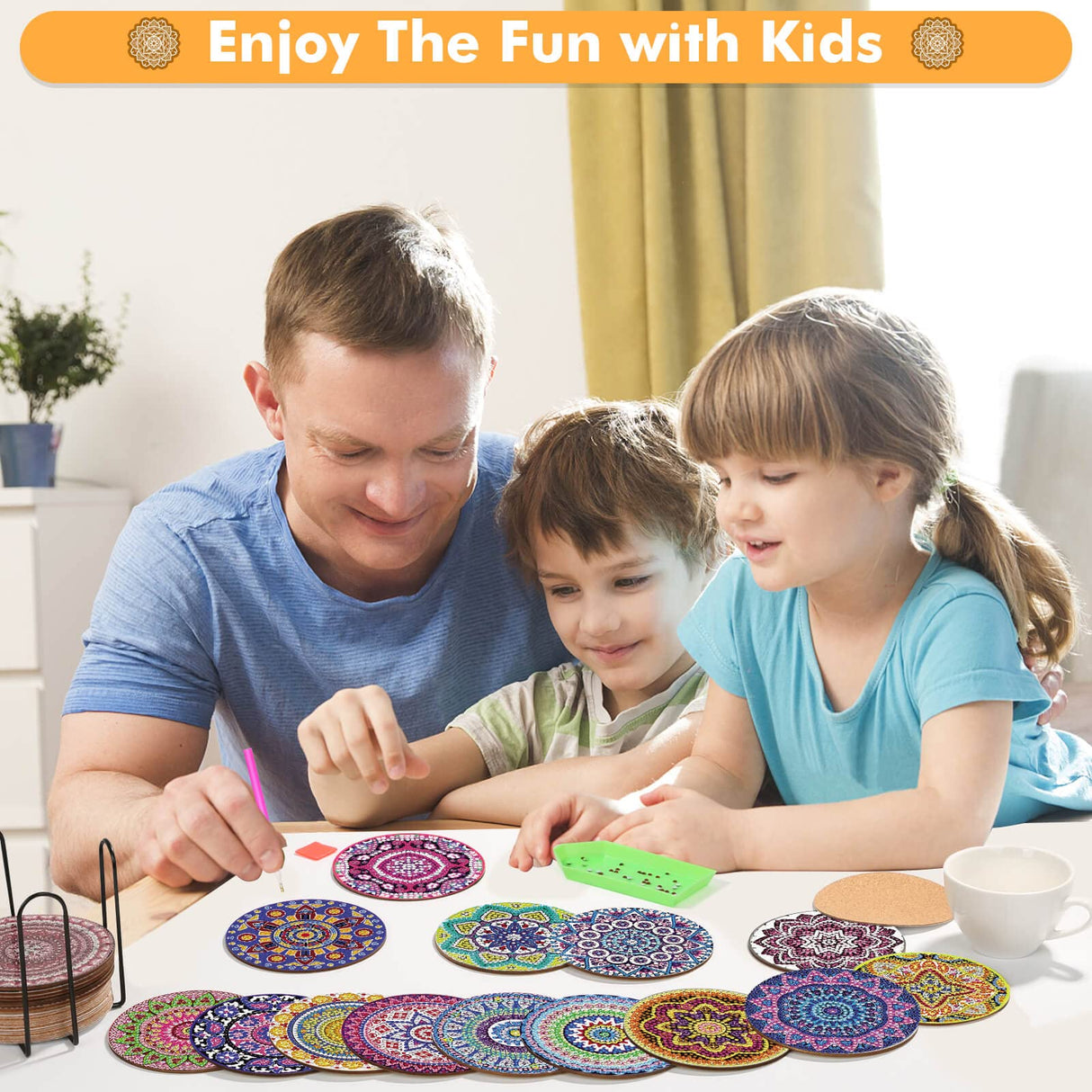 Caffox 20 Pieces Diamond Art Painting Coasters Kit with Holder, Diamond Art Coasters, DIY Diamond Art Crafts Projects, Diamond Art Kits for Adults and Beginners(Mandala Style) Caffox