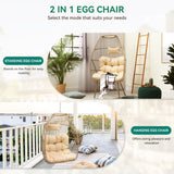 YITAHOME 2 in 1 Egg Chairs with Stand Egg Hanging Swing Chairs Rattan Wicker Chairs with Cushions Indoor Outdoor for Patio, Garden, Backyard, Porch, Beige YITAHOME