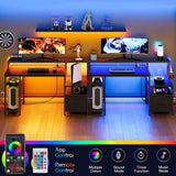 HOOBRO Computer Desk, 55" Home Office Desk with Fabric File Cabinet, Power Outlet and LED Strip, Office Desk with Monitor Stand and 2 Hooks for Home Office, Black BB46UDDN01 HOOBRO