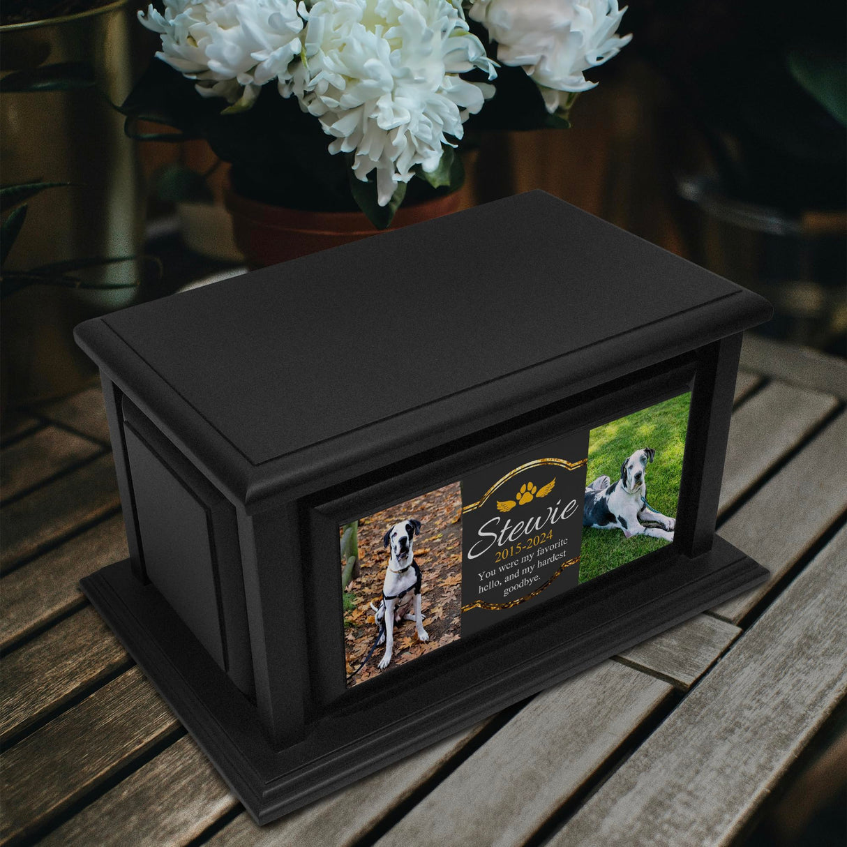 250lbs Personalized Pet Urns Made of Solid Pine Wood, Custom Urn Box for Dog Ashes, Large Burial and Cremation Urns for Dog Memorial, Black Wood Color (Design 1) Basic Fundamentals